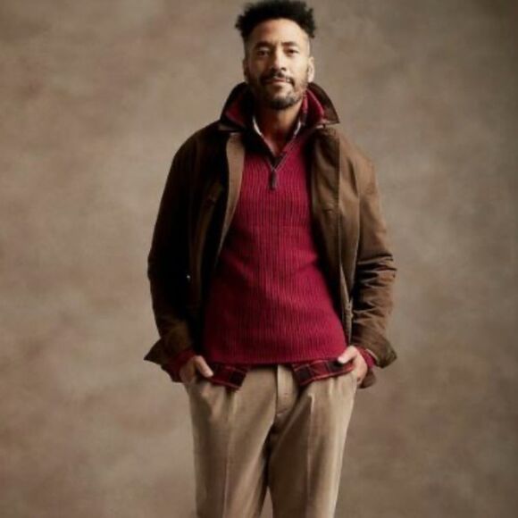 Banana republic Italian yarn thick ribbed half zip collared red sweater size l - Picture 12 of 14